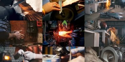 différentes images de forgeage de couteaux damas