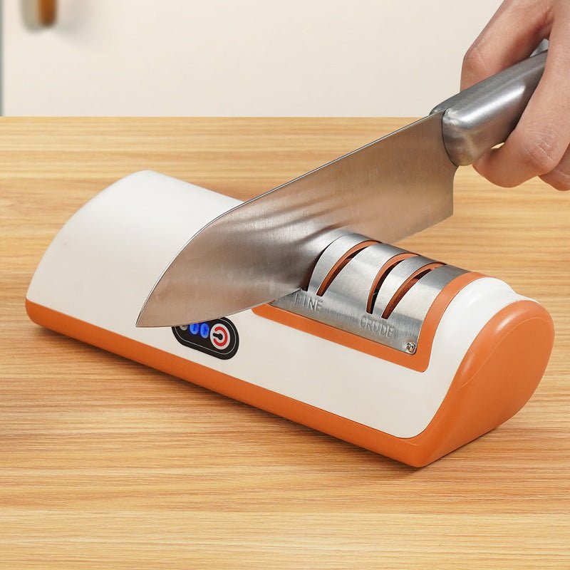 aiguiseur couteau electrique orange en action