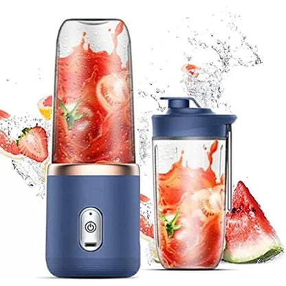 blender smothie bleu  faisant un jus de fraises, avec des morceaux de pastèque à côté