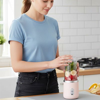 femme mélangeant divers fruits dans un blender smoothie dans sa cuisine