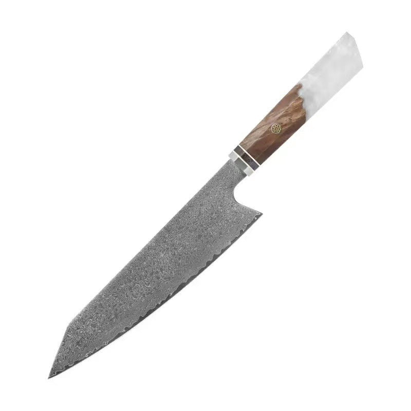 couteau de chef avecun manche blanc sur fond blanc