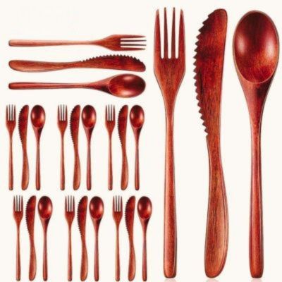 USTENSILE DE CUISINE EN BOIS - COUVERTS EN BOIS PHOEBE - ENSEMBLE 24 PIÈCES