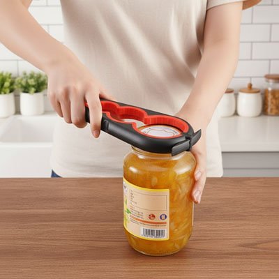 ouvre bocal ouvrant un pot de confiture