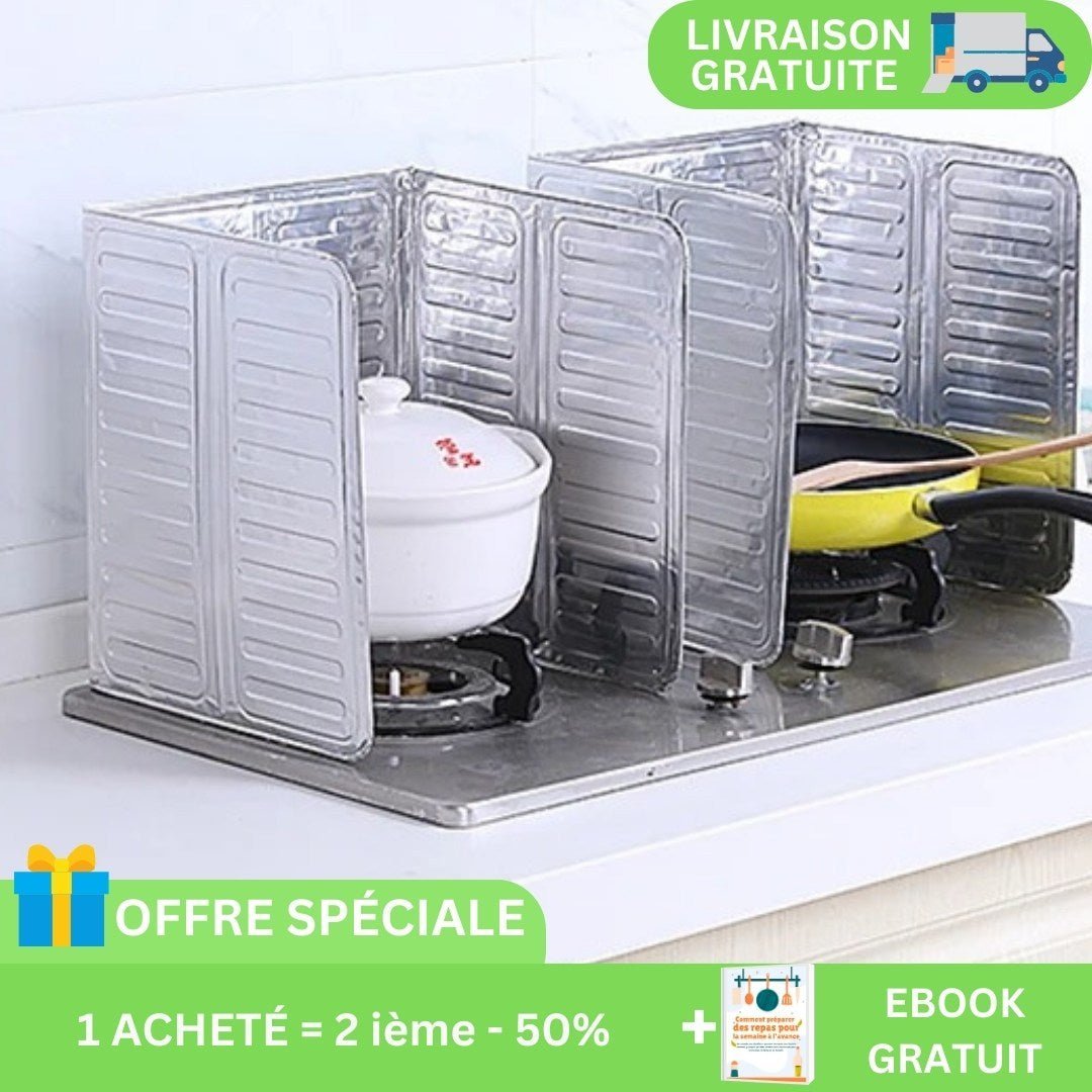 plaque-anti-projection-cuisine-splatterstop autour d'une casserole et d'une poele-offre-speciale