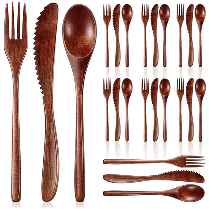 USTENSILE DE CUISINE EN BOIS - COUVERTS EN BOIS PHOEBE - ENSEMBLE 24 PIÈCES - Jcpcook
